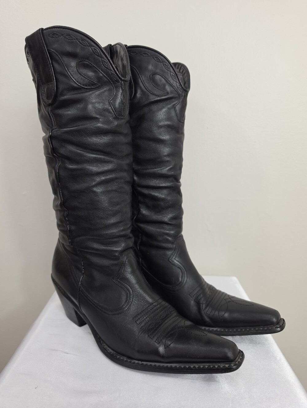 Women's Black Leather Knee-High Western Boots